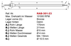 Arbre rigide pour bateux Ø 4 mm / 211 mm avec étambot Ø 5 x 6 mm – Image 2